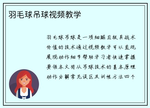 羽毛球吊球视频教学